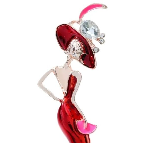 Beautiful Lady in Red Dress Brooch - Picture 2 of 3